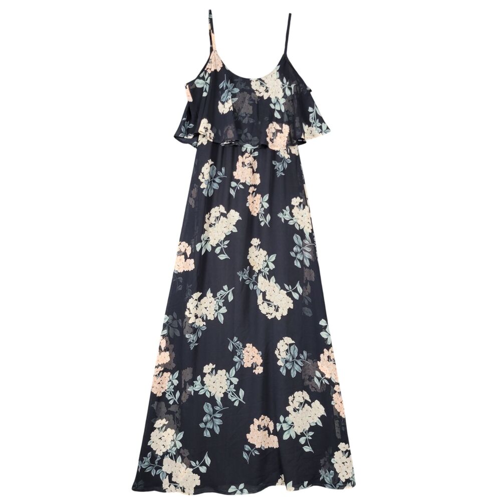 SHOW ME YOUR MUMU Caitlin Blue Floral Ruffle Flounce Chiffon Maxi Dress SIZE XS - Picture 2 of 12